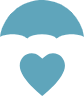 Blue umbrella above a blue heart icon represents Acadia Connect™ cost and insurance support for prescriptions