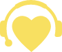 Yellow heart with headphones reflects Care Coordinators available for chat support, and the Acadia Connect™ promise: be there