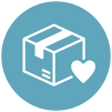 White secured package with heart icon reflects Acadia Connect™ prescription delivery coordination support with pharmacies