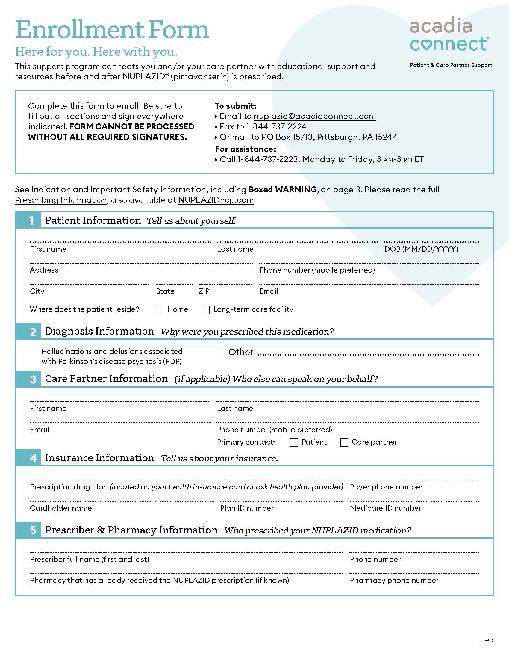 Patient/Care Partner Enrollment form